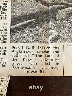 1973 Lord of The Rings J R R Tolkien Obituary Daily Telegraph + Editor Comment